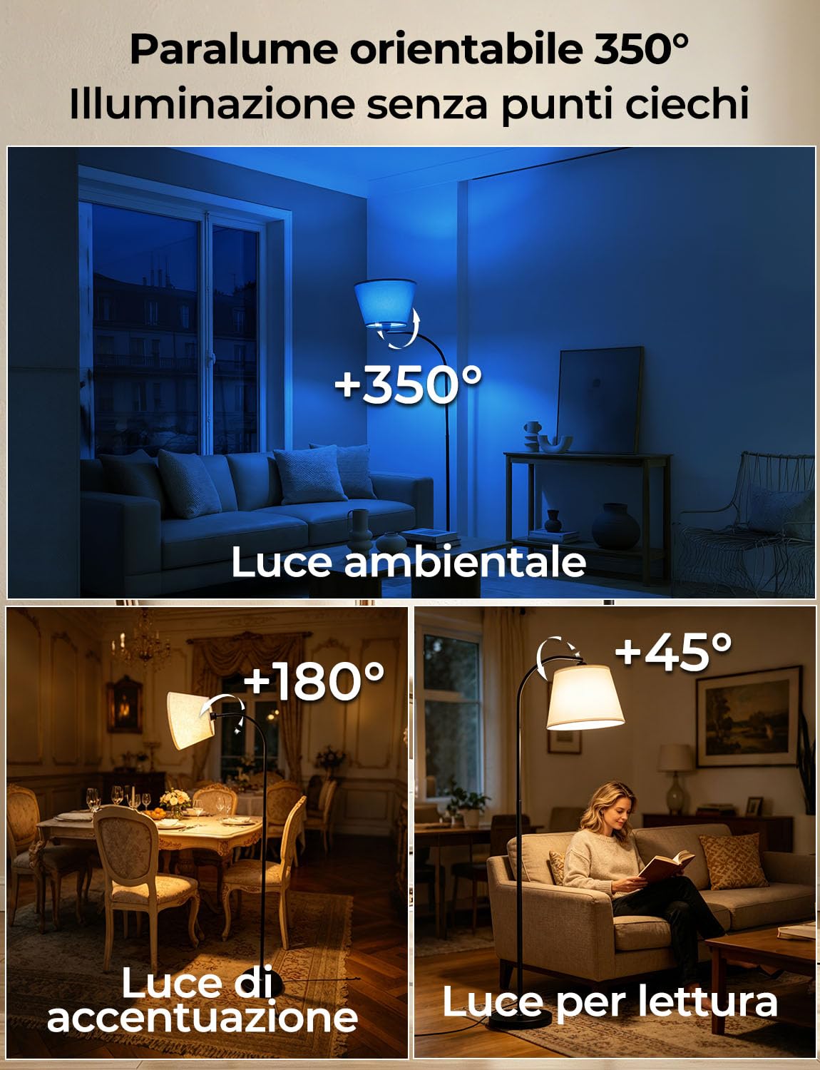 Piantana Lampada da Terra ad Arco Salotto LED Moderna Intelligente RGB,170CM Doppio Controllo con Interruttore a Piede e App, Lampadina Dimmerabile,CRI92, 2700-6000K, 10W 1200LM,per Soggiorno e Camera