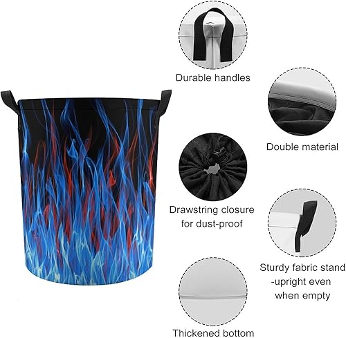 Miniatura 4 de Cesta de lavandería de llama de fuego azul y roja con tapa, plegable, con cordón, bolsa de almacenamiento con asa