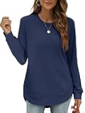Womens Sweatshirt Crewneck Long Sleeve Shirts High Low Tops Curved Hem