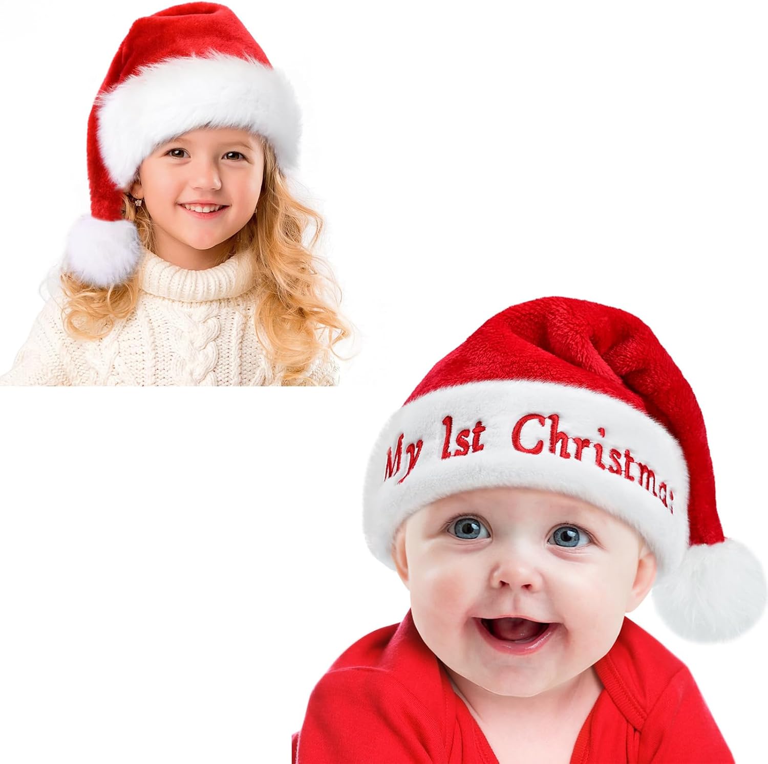 RJVW Christmas Hat, Santa Hat for Kids,Xmas Hat,Unisex Velvet Classic Toddler Santa Claus Hat for Christmas New Year Party