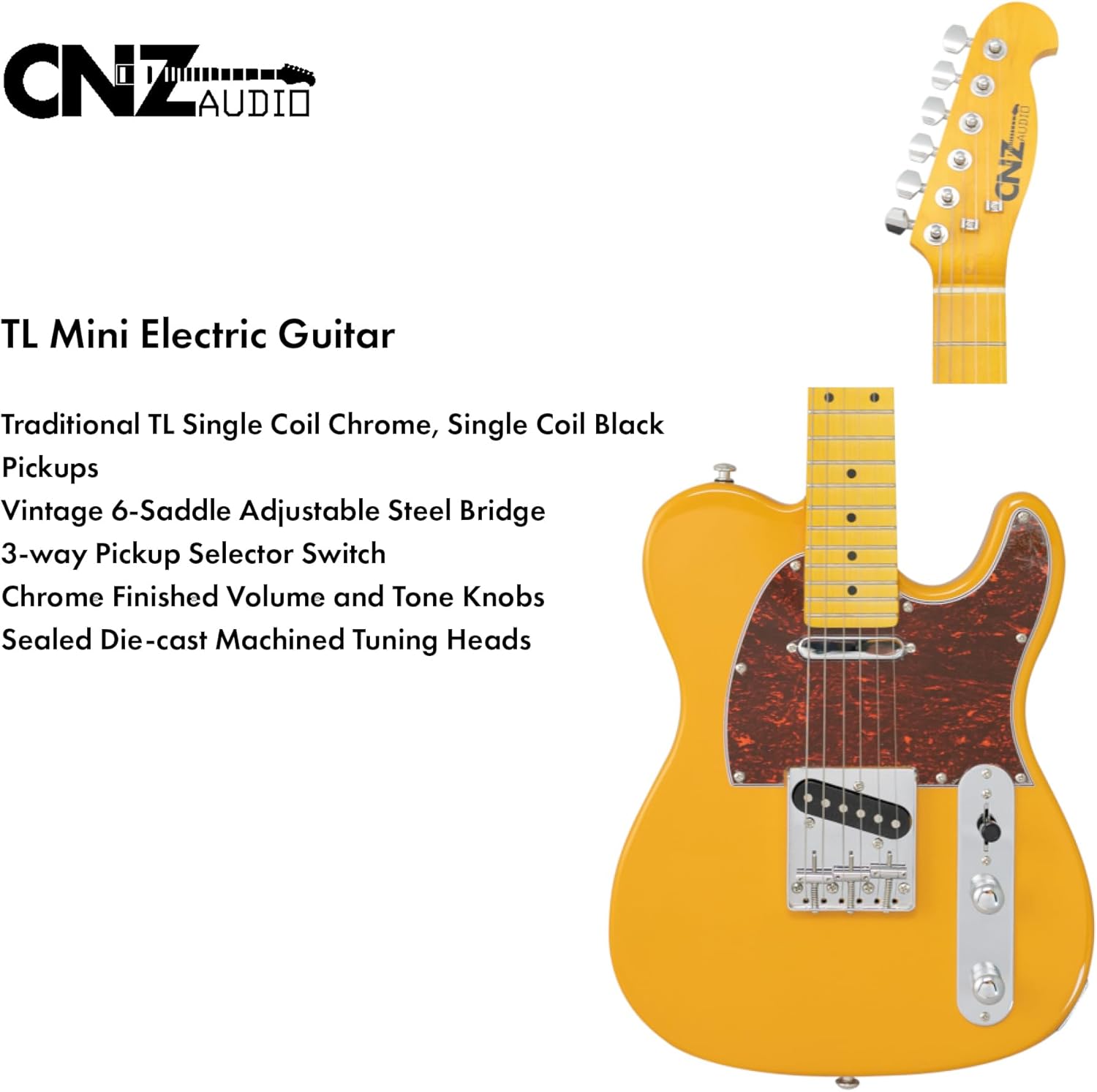 TL Mini Electric Guitar - Surf Green Finish, White Pickguard, 3/4 Short Scale, 7/8 Size Guitar, 2 Single Coil Pickups, C Shaped Maple Neck, Natural Maple Fingerboard, Classic Look & Feel