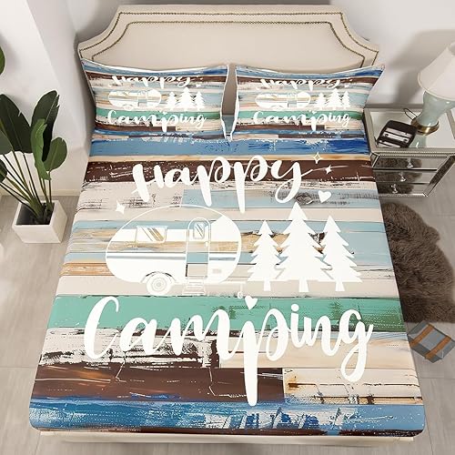 Vista 11 de Juego de sábanas para cámper tamaño matrimonial para niños y niñas, sábanas de madera para adolescentes de Happy Camping Farm, accesorios de Multi 04