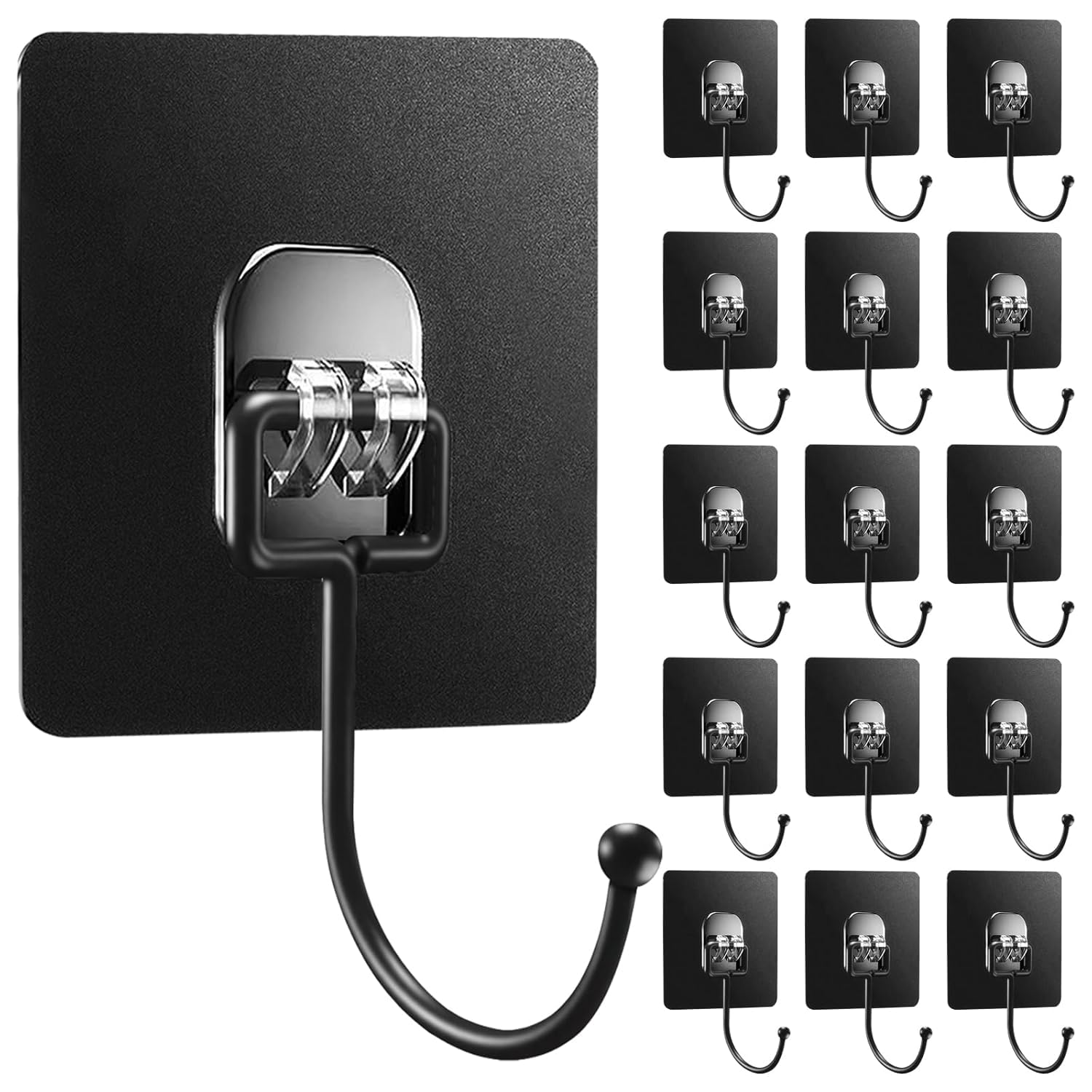 Self Adhesive Wall Hooks for Hanging 20kg (Max), Heavy Duty Adhesive Hooks Waterproof and Rustproof for Keys Bathroom Shower Robe (Black) (10 pcs) [ Pack of 1 ]-image-37