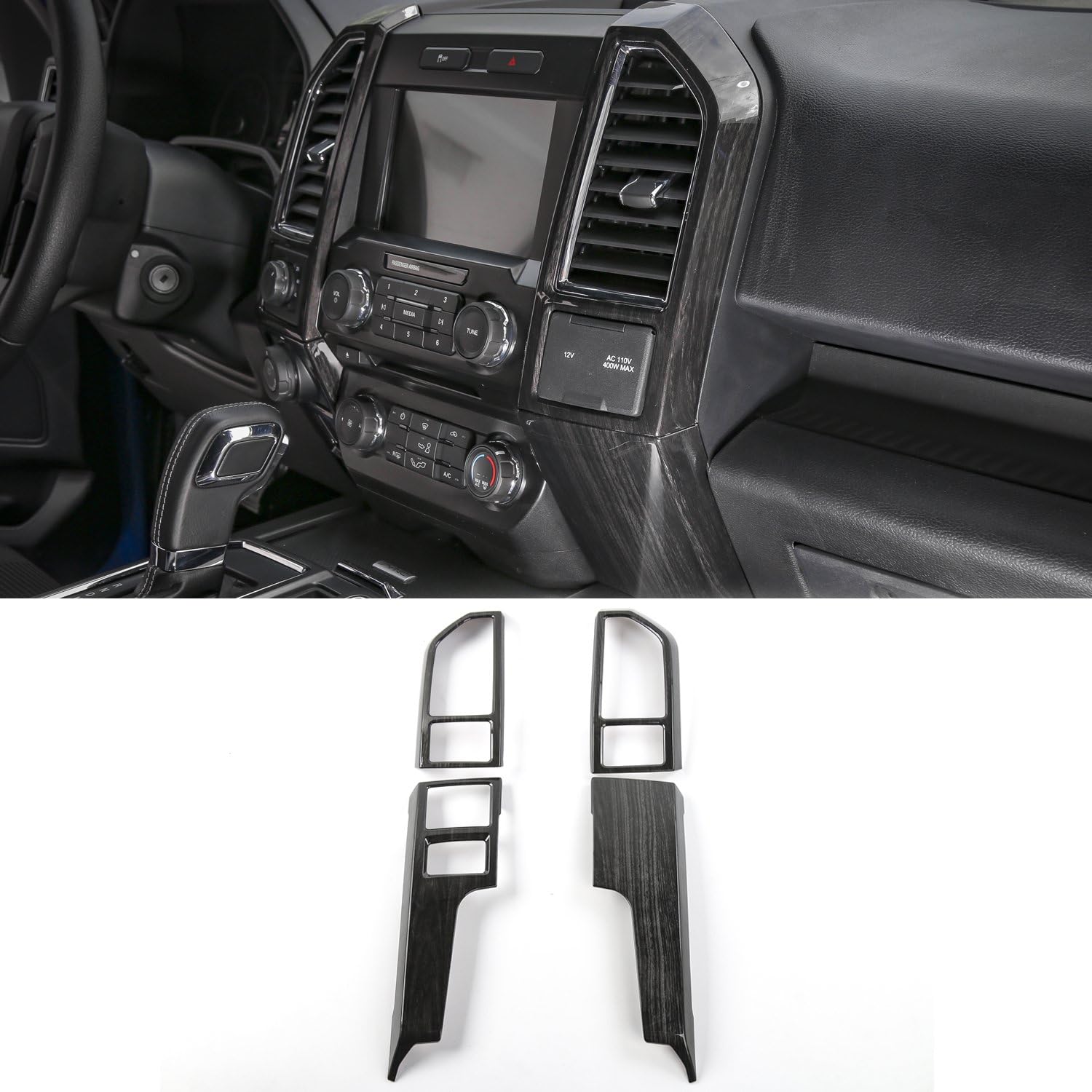 Voodonala Center Console Dash Air Conditioning Vent Panel Cover Trim Compatible with Ford F150 Interior Accessories 2015-2020 (Black Wood Grain)