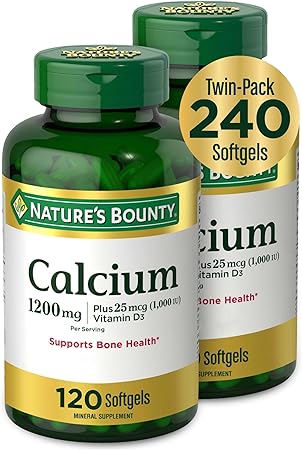 Nature's Bounty Nature's Bounty Calcium 1200 mg with Vitamin D3 - Bone Health Softgels, Calcium and Vitamin D Supplement, 120 Ct (2-Pack) Nature's Bounty Nature's Bounty Calcium 1200 mg with Vitamin D3 - Bone Health Softgels, Calcium and Vitamin D Supplement, 120 Ct (2-Pack)