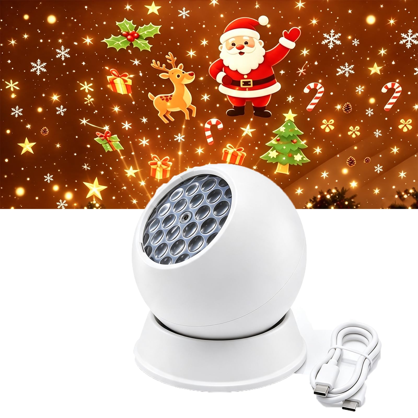 Ten Treasure 360° Dynamic Rotating LED Ocean Wave Night Projector Light USB Powered Ocean Projector Light with Ambient Lighting, Adjustable Multi-Angle Base, for Bedroom,Theater (Christmas)