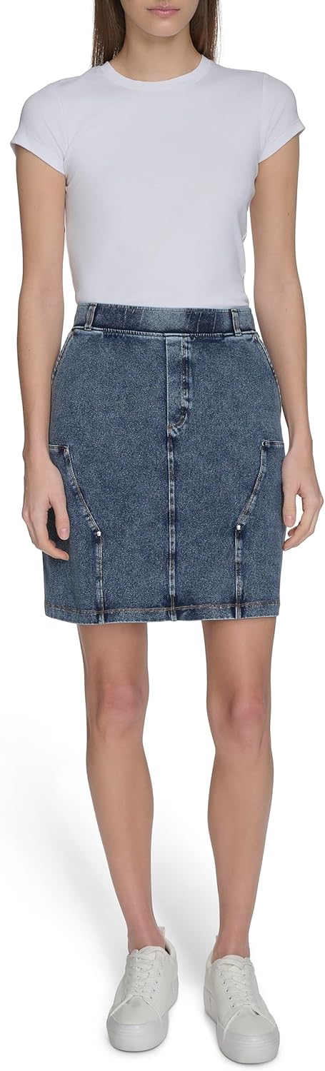Andrew Marc Women's Woven Faux Denim Pull on Skirt - Image 2