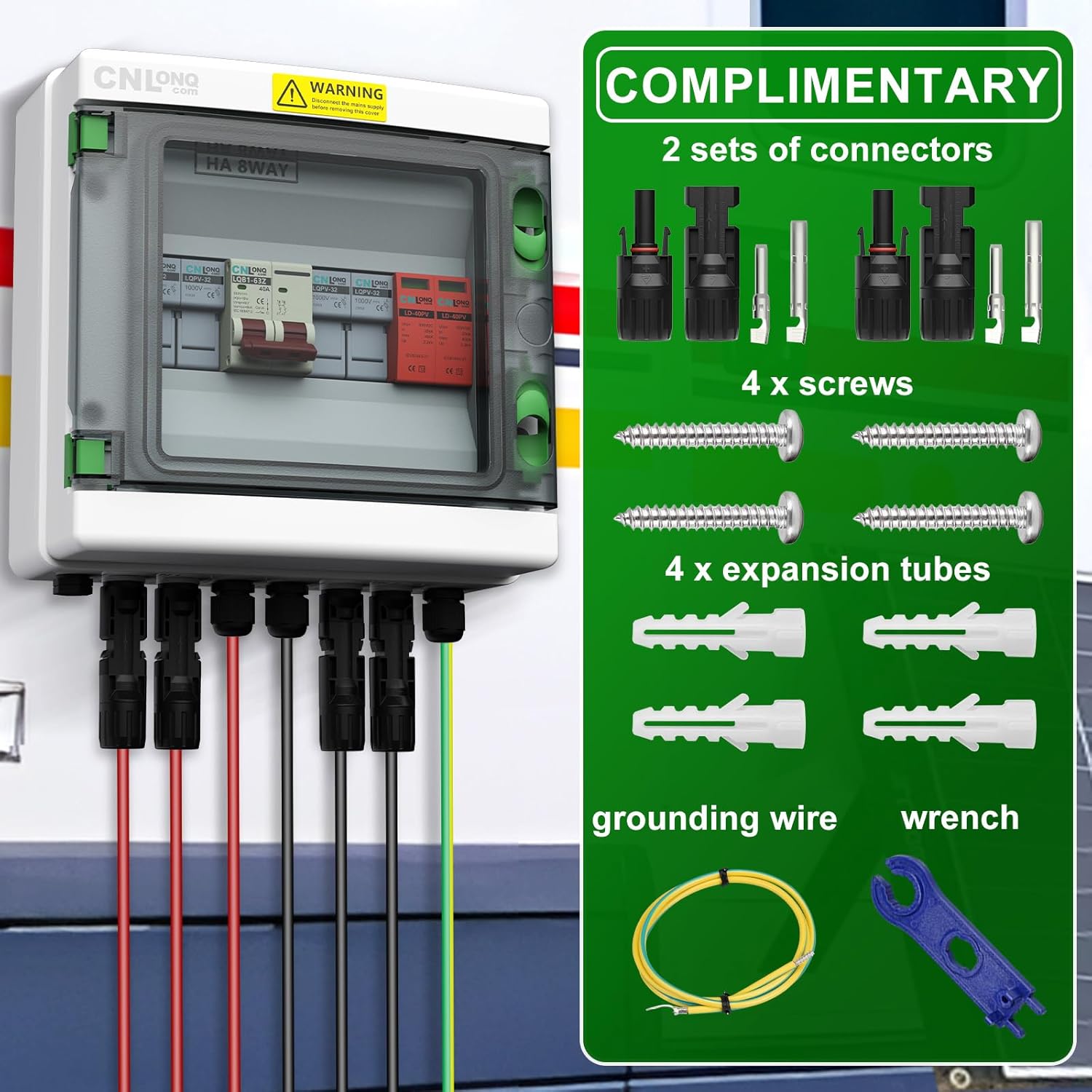 2 String Solar PV Combiner Box IP65 2 in 1 Out DC500V 40A Circuit Breaker with Surge Protector and 20A PV Fuse,Solar Disconnect Switch Outdoor Waterproof for Solar Panels System