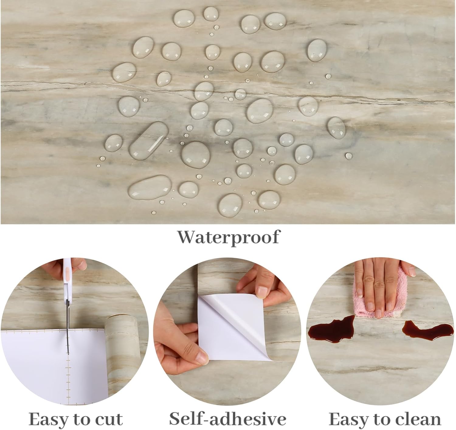 VaryPaper 32" x 354" Large Size Beige Slate Marble Countertop Contact Paper Peel and Stick Marble Vinyl Wrap for Countertops Cabinets Waterproof Self Adhesive Granite Wallpaper for Bathroom Kitchen