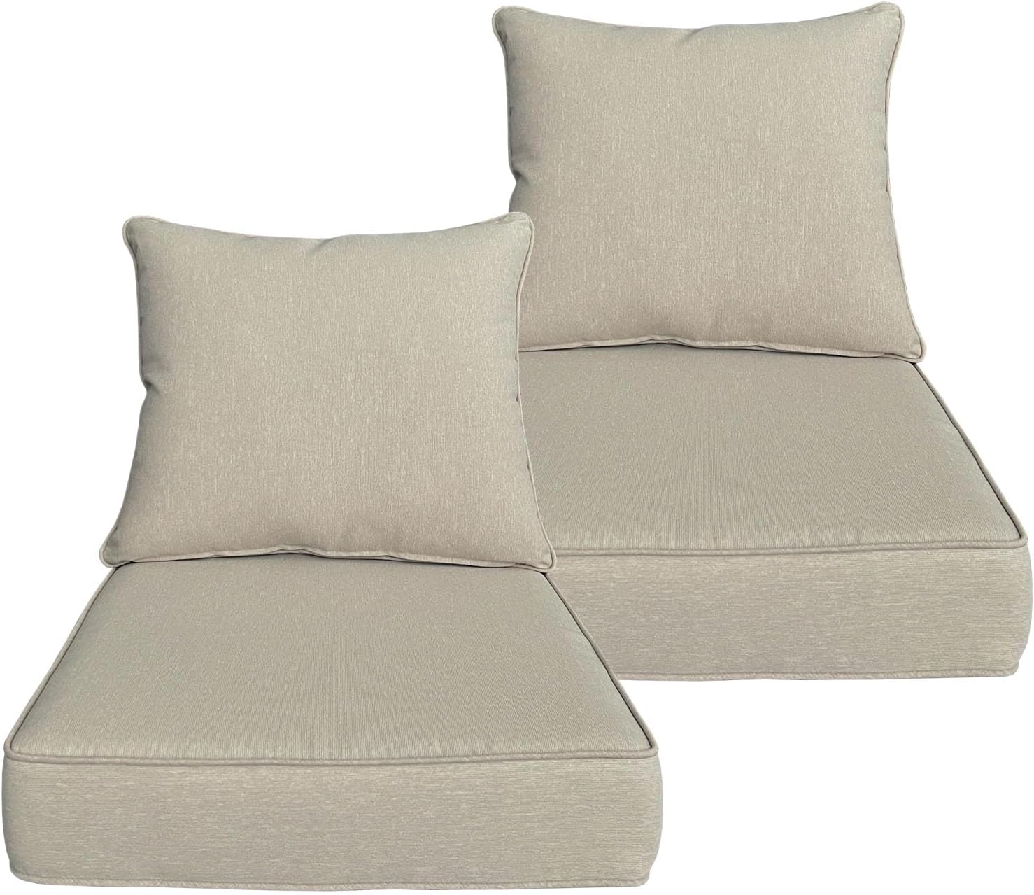 Only cushions no cover *22x24 inch Outdoor/Indoor Deep Seat Patio Cushions Set of 4 Deep Seat Bottom Resilient Foam Filling with Zipper Water Repellent Abrasion-Resistant UV Resistant Weather Resistant Putty Putty 22\"x24\"x5.1\" 2set