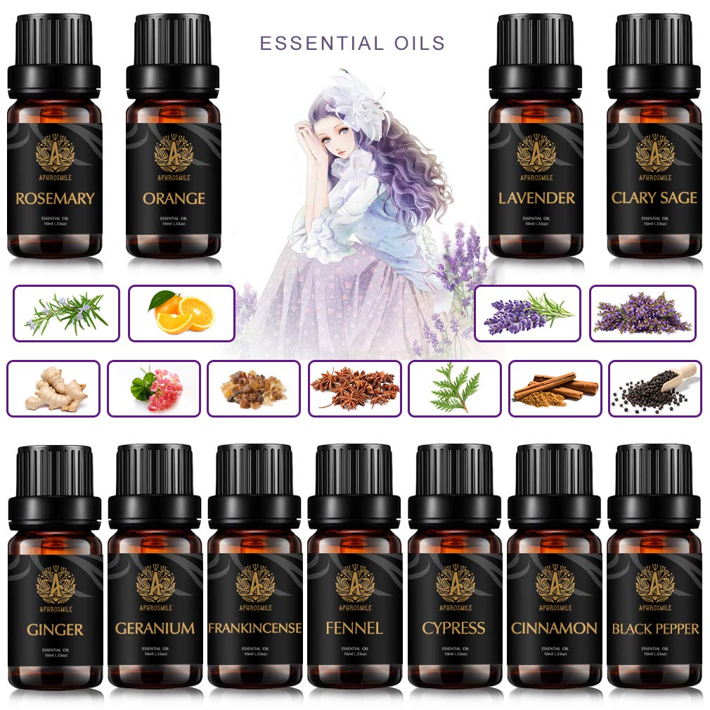 Aromatherapie Schwarzer Pfeffer ätherisches Öl Set für Diffusor, 100% reine Zypresse ätherische Öle Kit für Hause, 11x10ml Weihrauch ätherisches Öl Kit- Cinnamon, Rosmarin Öle...