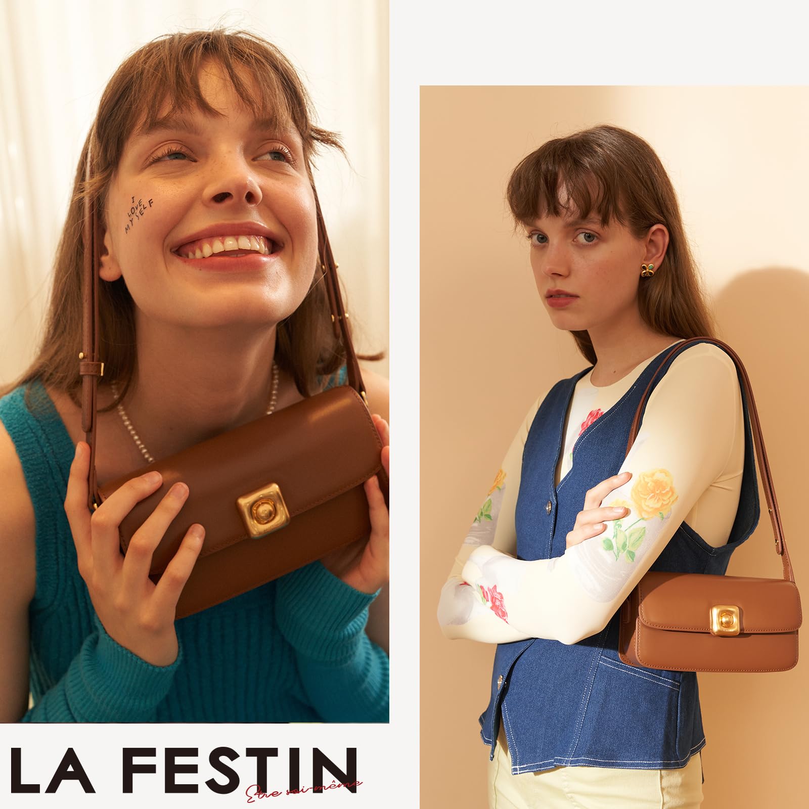 LAFESTIN Umhängetasche aus echtem Leder für Damen mit verstellbarem Riemen, Crossbody-Geldbörsen für Mädchen, Designer-inspirierte Handtaschen