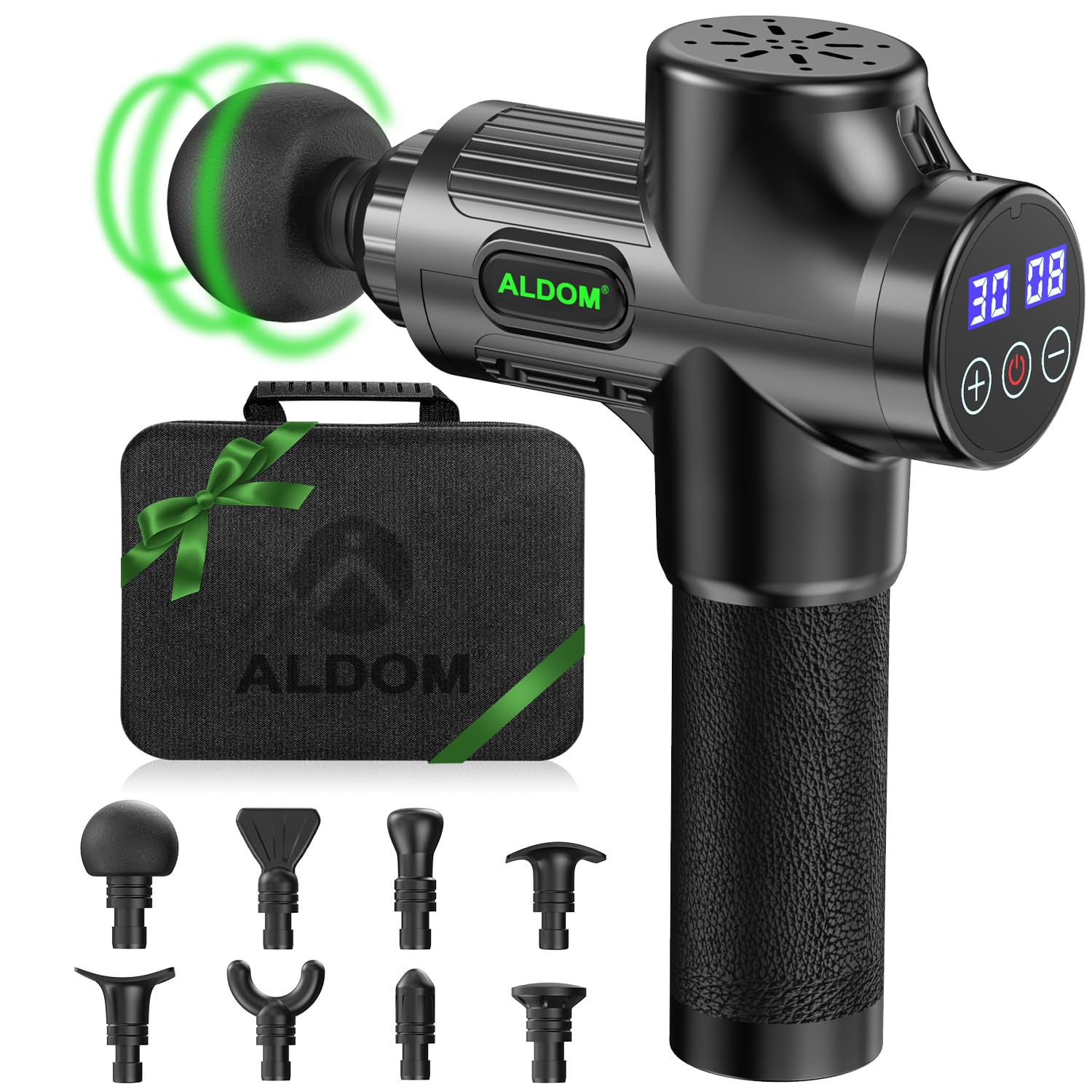 Muscle Massage Gun,ALDOM Massage Gun Deep Tissue 30 Speeds Handheld Electric Massager LCD Touch Screen,Portable Percussion Massager with 8 Heads,Powerful Muscle Gun for Athletes Recovery Pain Relief