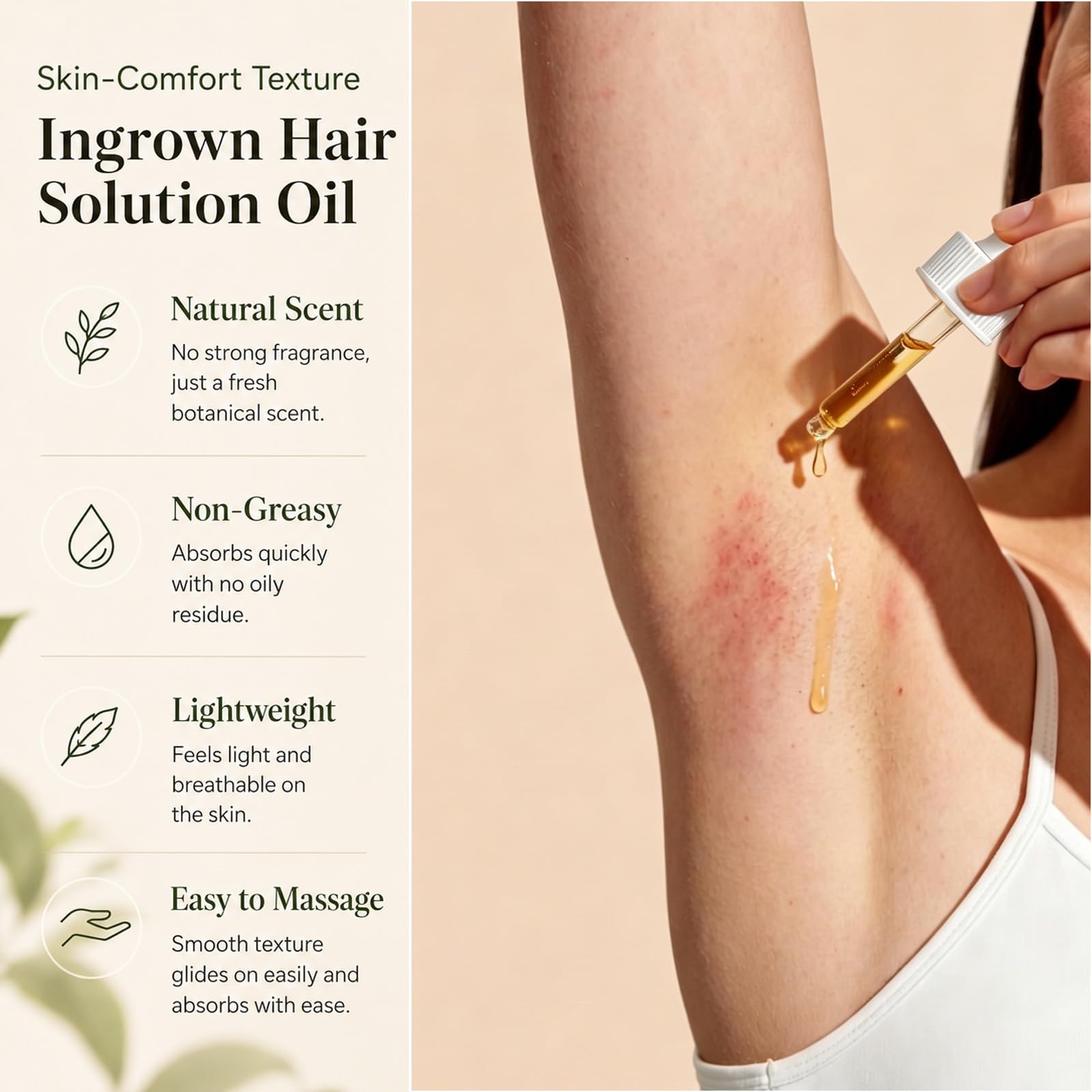 Öl Serum für eingewachsene Haare: 48 g, beruhigendes After Shave Öl, verhindert eingewachsene Haare zur Beruhigung von Rasiererbeulen, reduziert Rötungen und Irritationen für Bikinizone, Beine