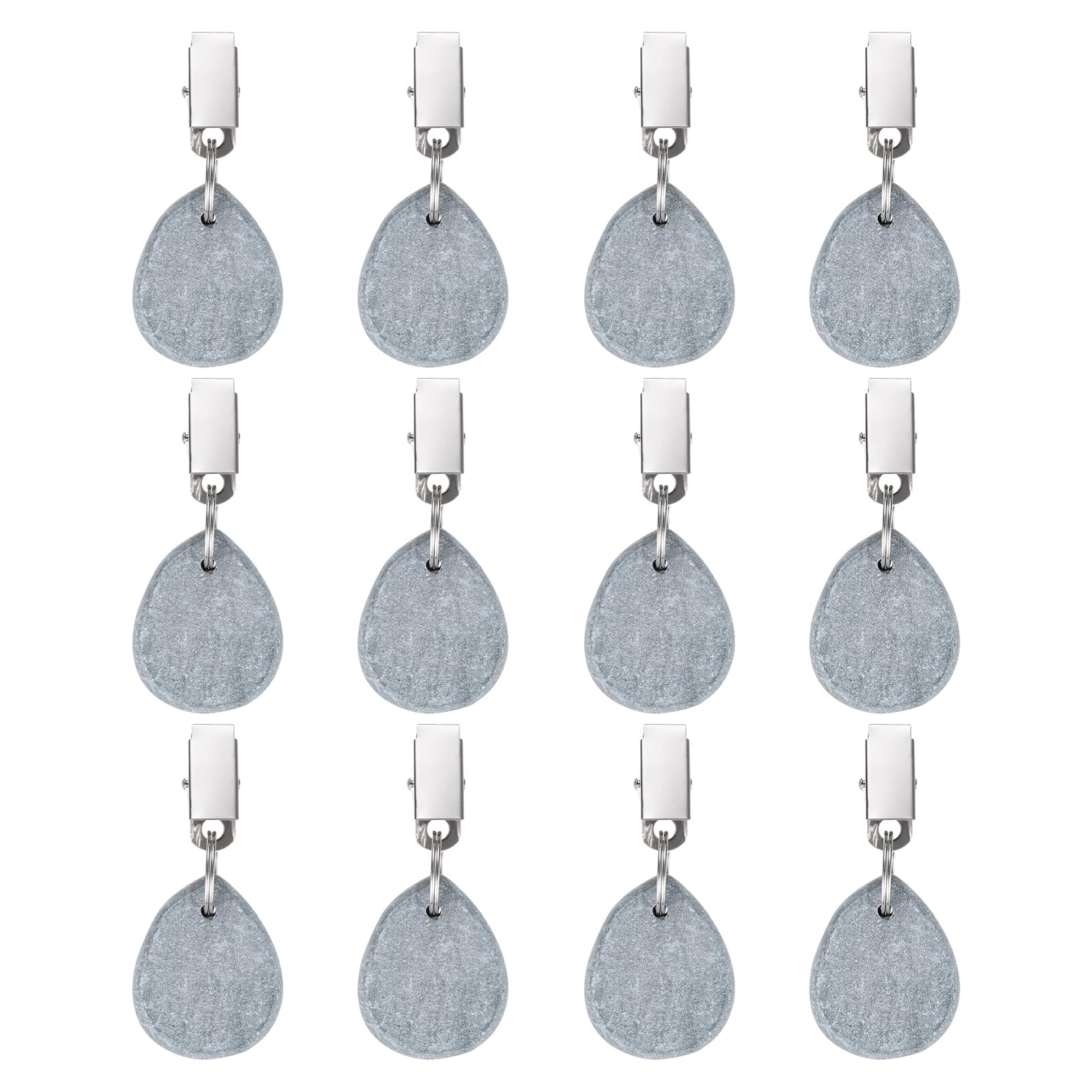M METERXITY 12-Pack Tablecloth Weights, 3.15 Inch Marble Table Cover Weights with Metal Clips for Decoration/Outdoor Picnic/Family Dinner Party, Table Cloth Hangers [Gray, Drop]