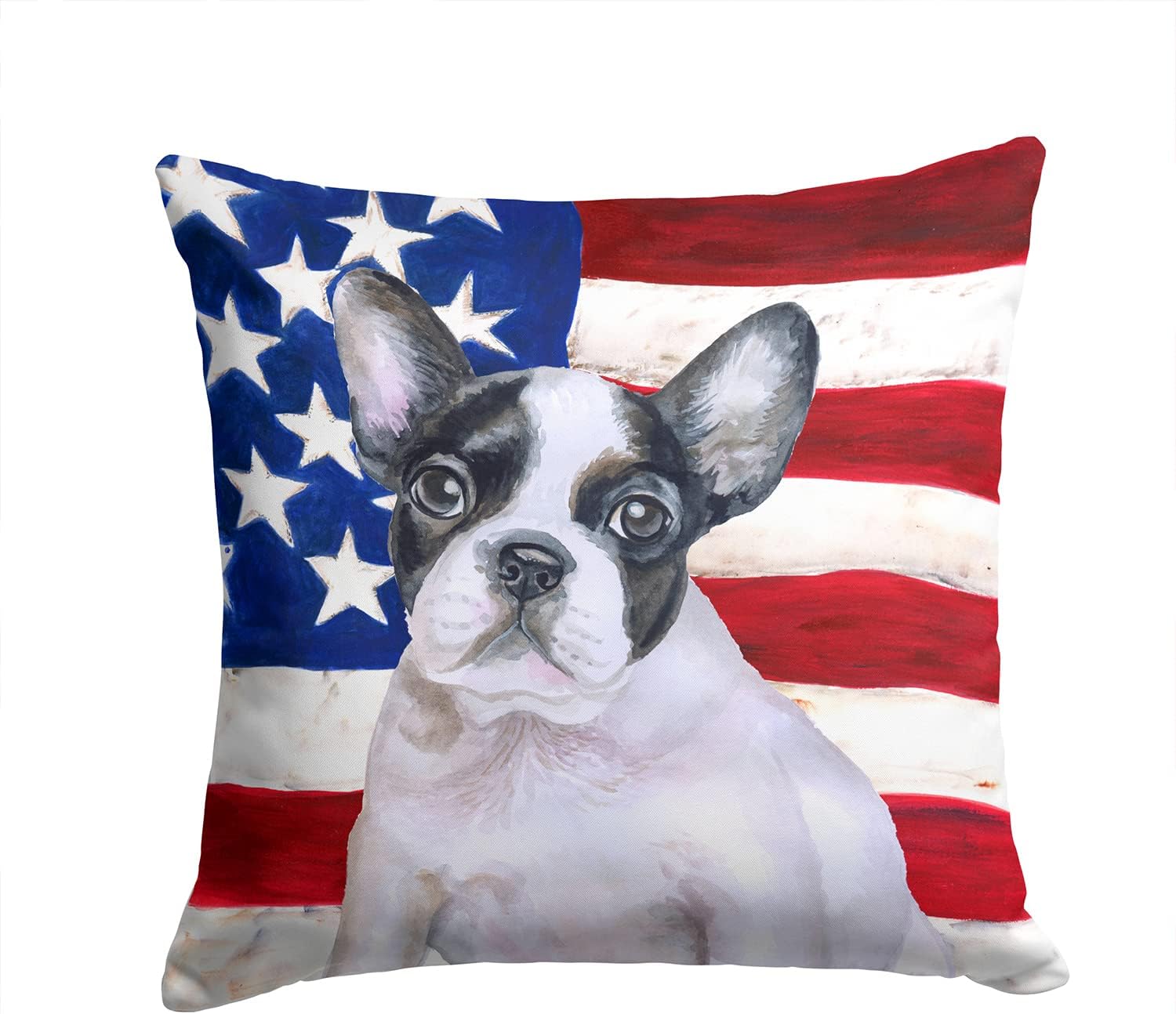 Caroline's Treasures BB9710PW1414 French Bulldog Black White Patriotic Fabric Decorative Pillow Machine Washable, Indoor Outdoor Decorative Pillow for Couch, Bed or Patio, 14Hx14W