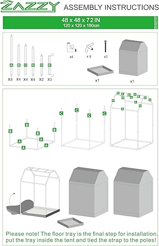 Miniatura 8 de Zazzy Tienda de cultivo de 48 x 48 x 72 pulgadas, tienda de campaña de cultivo de plantas con ventana de observación y bandeja de suelo extraíble