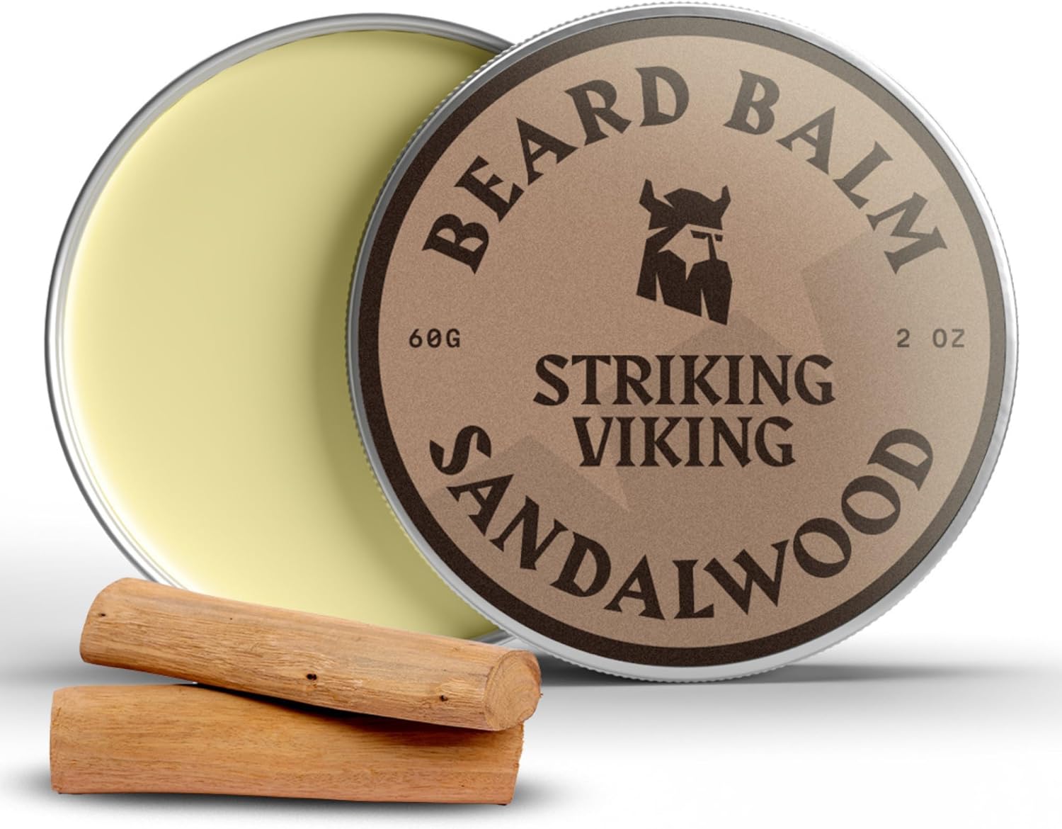 Striking Viking Sandelhout baardbalsem – Stijlt, versterkt en verzacht baarden en snorren – 100 procent natuurlijke baardconditioner met biologische sheaboter, tea tree, argan- en jojoba-olie