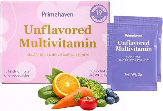Vitamin Powder - Unflavored Multivitamin, with 19 Vitamins & Minerals, Fruit & Veggie Blend, Sugar-Free, 30 Stick Packs