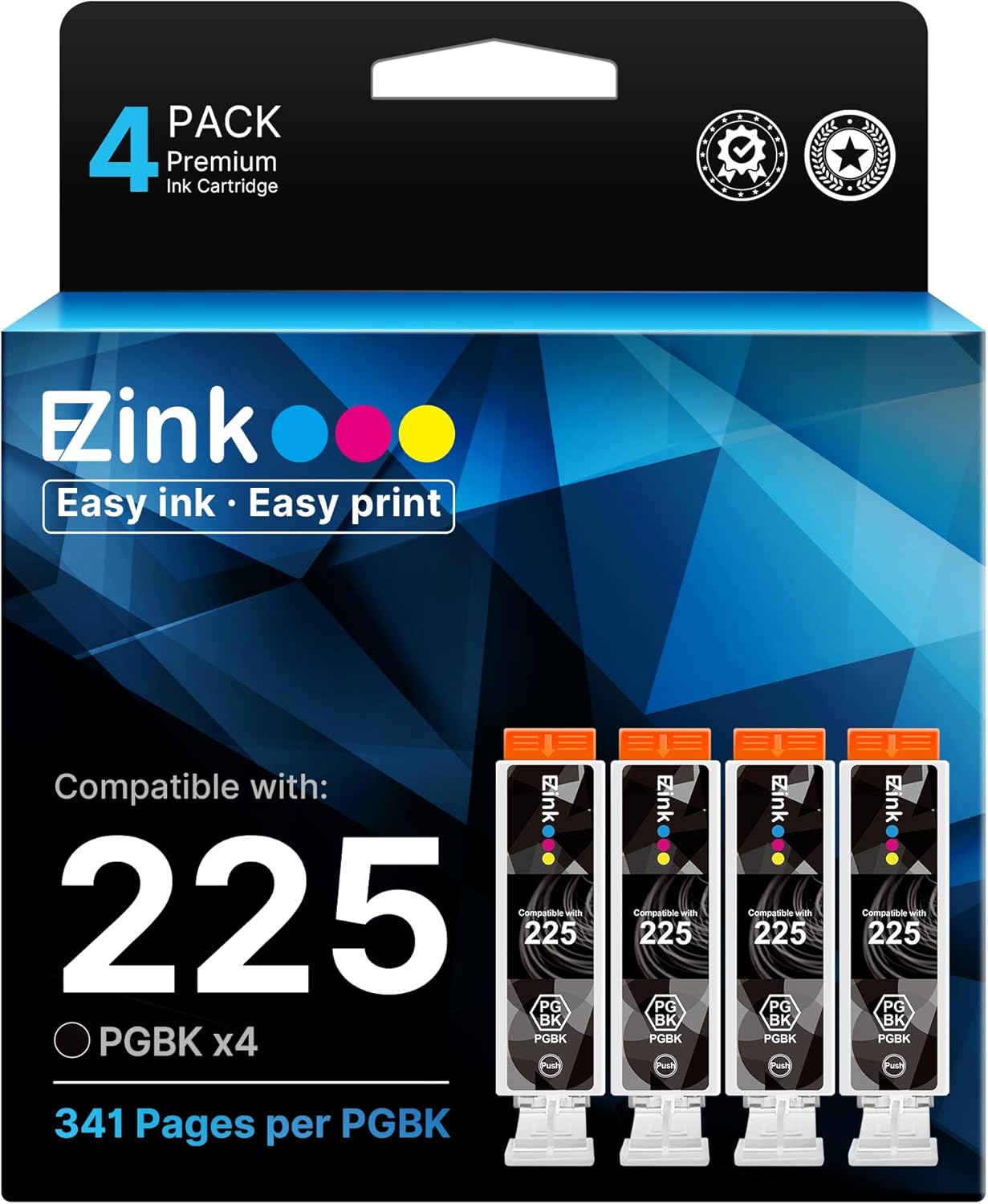 E-Z Ink Compatible PGI-225 Black Ink Cartridges Replacement for Canon PGI-225 PGI225 to use with PIXMA MG6220 MG5220 MG8220 MG5320 MX882 MG6120 MG8120 iP4820 iP4920 iX6520 Printer (4 Pack Large Black)
