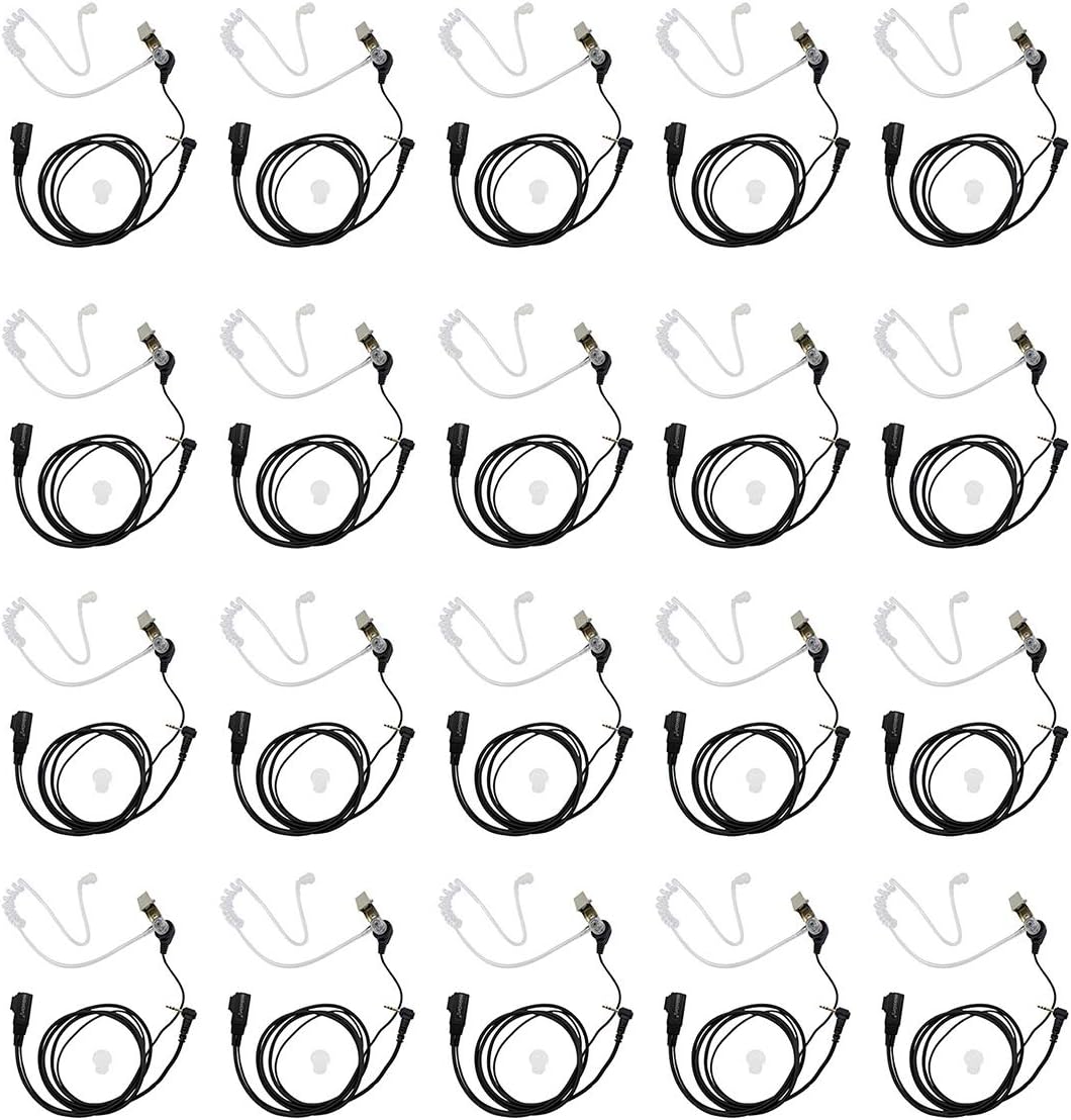 abcGoodefg Walkie Talkie Earpiece with Mic PTT, 1 Pin 2.5mm Covert Acoustic Tube Police Radio Earpiece Headset for Motorola Talkabout Cobra 2 Way Radio 20 PACK
