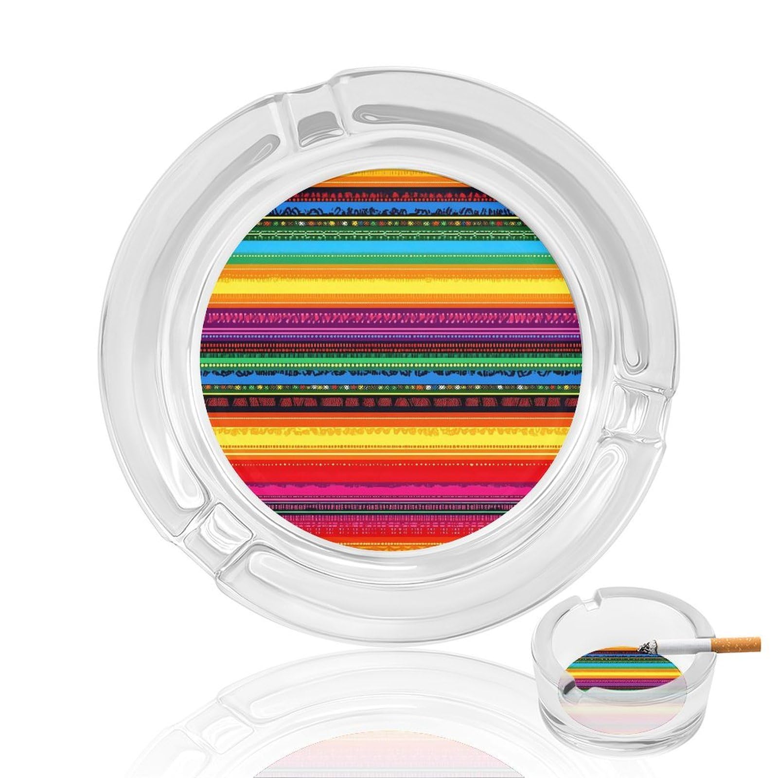 Mexican Serape Colorful Stripes Ashtray Portable Round Glass Outdoor Ash Tray for Home Office Garden Pub