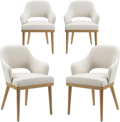 Miniatura 8 de Juego de 4 sillas de comedor de madera, silla de comedor tapizada de tela moderna, sillas auxiliares de cocina, silla de cena de granja con respaldo