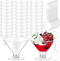 Vista 12 de Yinkin 200 vasos y 200 cucharas, vasos de martini de plástico desechables, vasos de cóctel desechables, mini vasos de martini de plástico, vasos