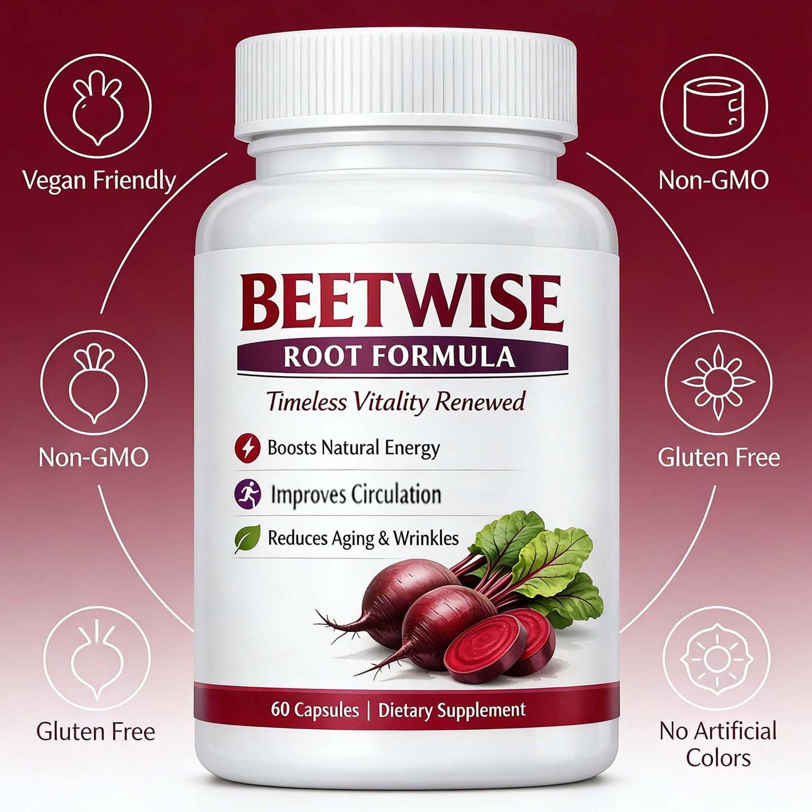 Beetwise Root Formula | Cold Pressed - Beetroot Supplement Organic – Natural Blood Circulation & Energy Support, Vegan-Friendly, Non-GMO, 60 Capsules (1) — Amazon image 5
