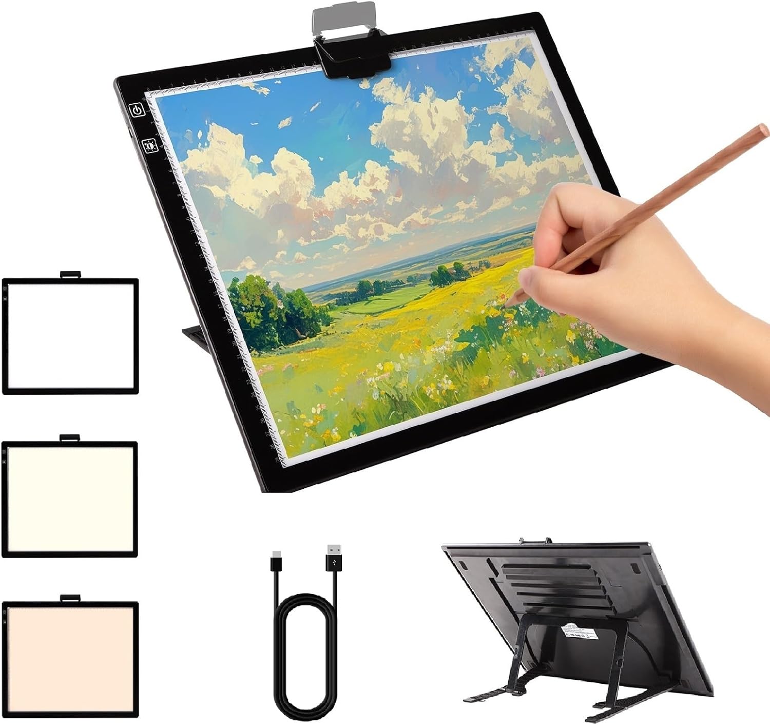 Magictaill Light Board for Diamond Painting, Rechargeable A3 Tracing Light Box with Stand and Clip,3 Colors Stepless Dimmable & 6 Levels Brightness Light Pad for Artist, Drawing, Sketching, Animation