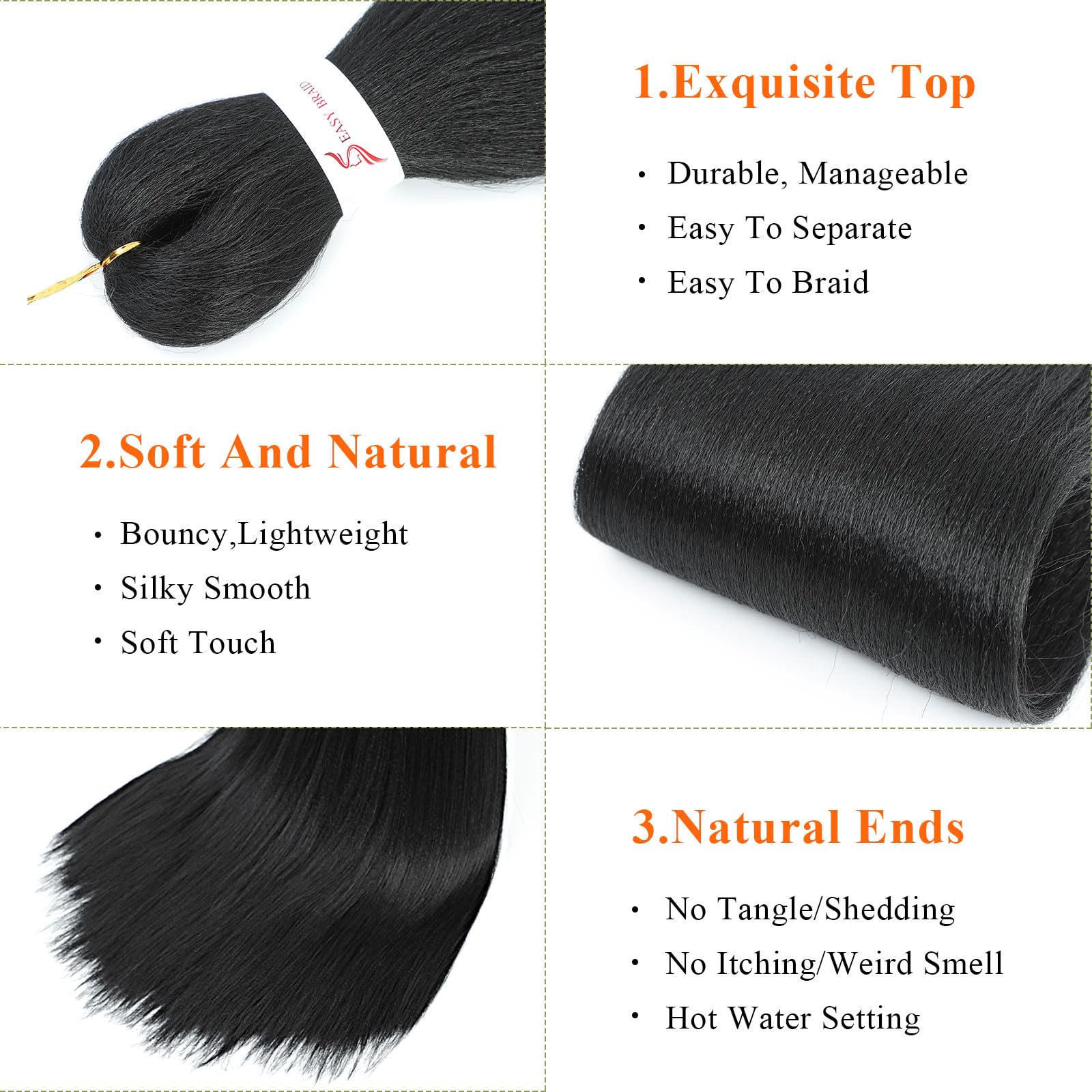 Pre Stretched Braiding Hair 30 Inch Braiding Hair Extension for Twist Or Box Braids 8 Packs Long Crochet Braids Hair Extensions Synthetic EZ Braid Hot Water Setting Soft Yaki Texture(30Inch,1B) - Image 3