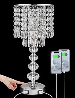 Acaxin Silver Crystal Touch Table Lamp for Bedroom Nightstand - 3-Way Dimmable Bedside Lamp with Dual USB Ports, Glam Small Lamp for Girls