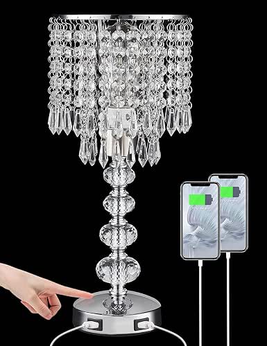 Crystal Table Lamps for Bedroom Nightstand - Touch Bedside Lamps