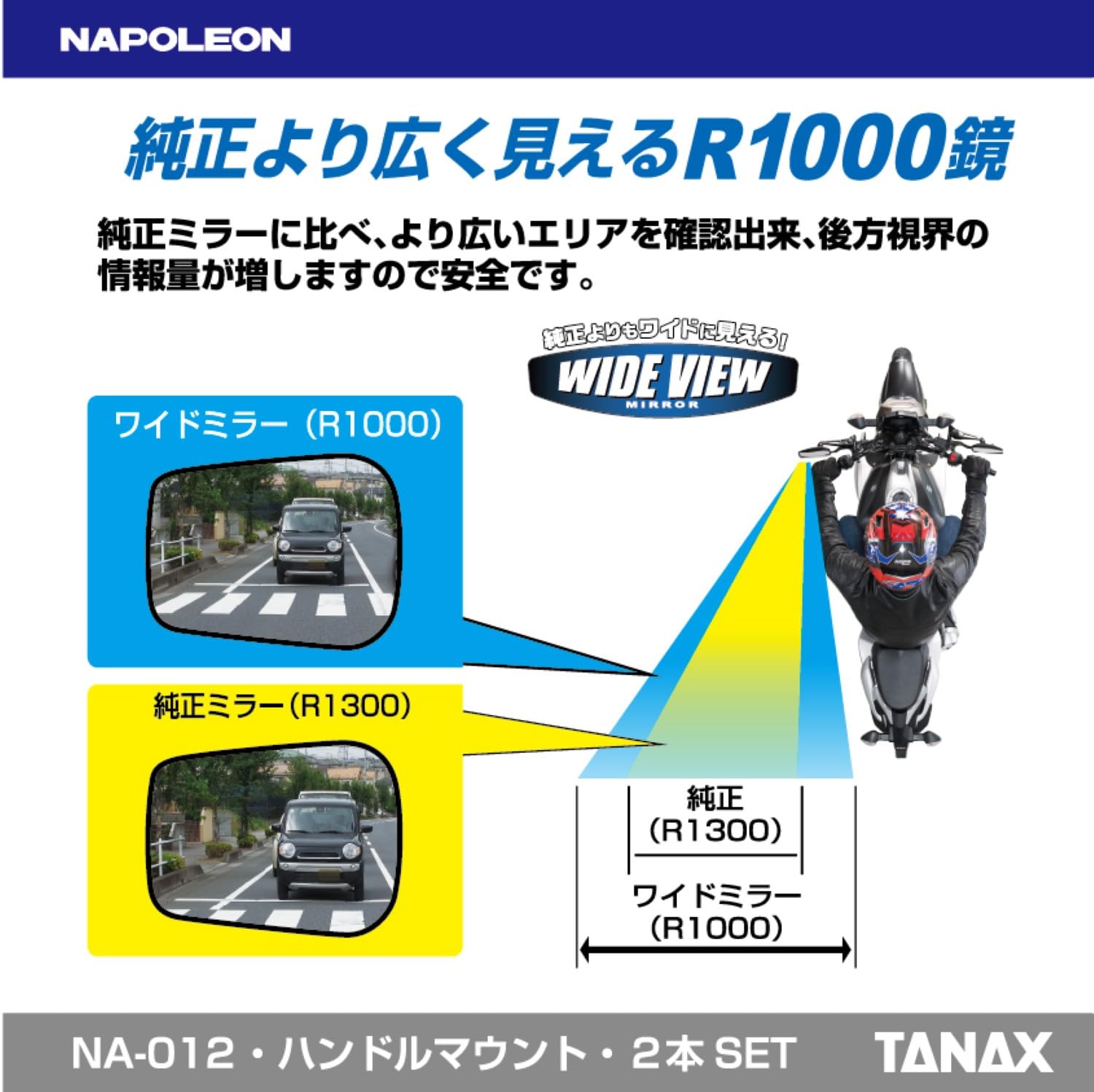Tanax NA-012 Napoleon Shark Mirror 5 Motorcycle Mirror, Black, 0.4