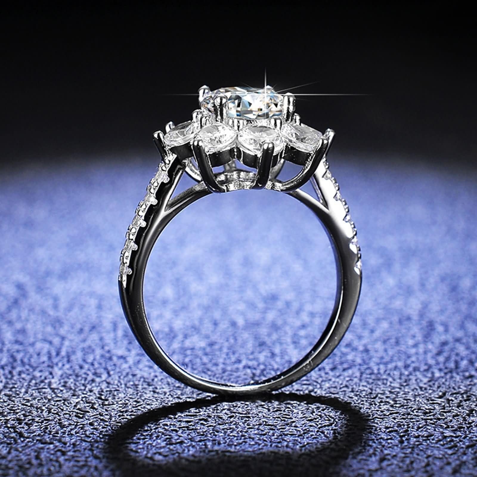 Fedi nuziali per donne, anelli dell'amicizia fidanzate fiore con 1 ct moissanite argento platino 950 misura 62 (19,7)