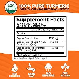 Organic Turmeric Curcumin with Black Pepper Extract 2000mg - High Absorption Ultra Potent Supplement - 95% Curcuminoids - Vegan, Non GMO - 120 Capsules