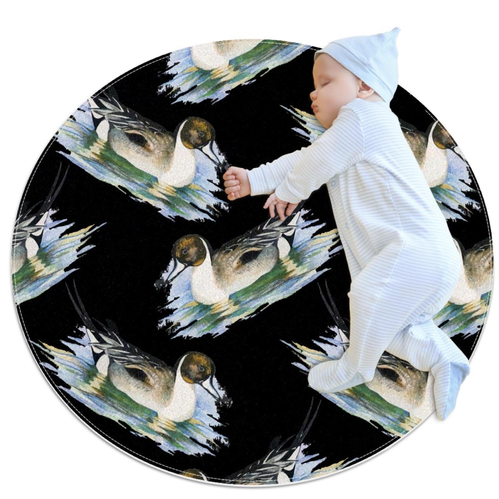 Tapis de salle de bain canard sauvage rond noir fleur chambre coucher