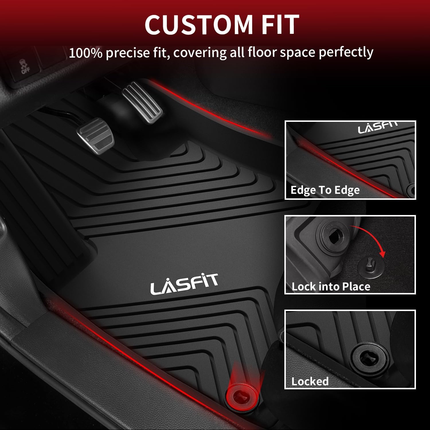 LASFIT Floor Mats and Trunk Mat for Honda Accord Sedan 2023 2024 2025 2026 (Include Gasoline & Hybrid), All Weather TPE Floor Liners 1st & 2nd Row & Cargo Mat Full Set, Black