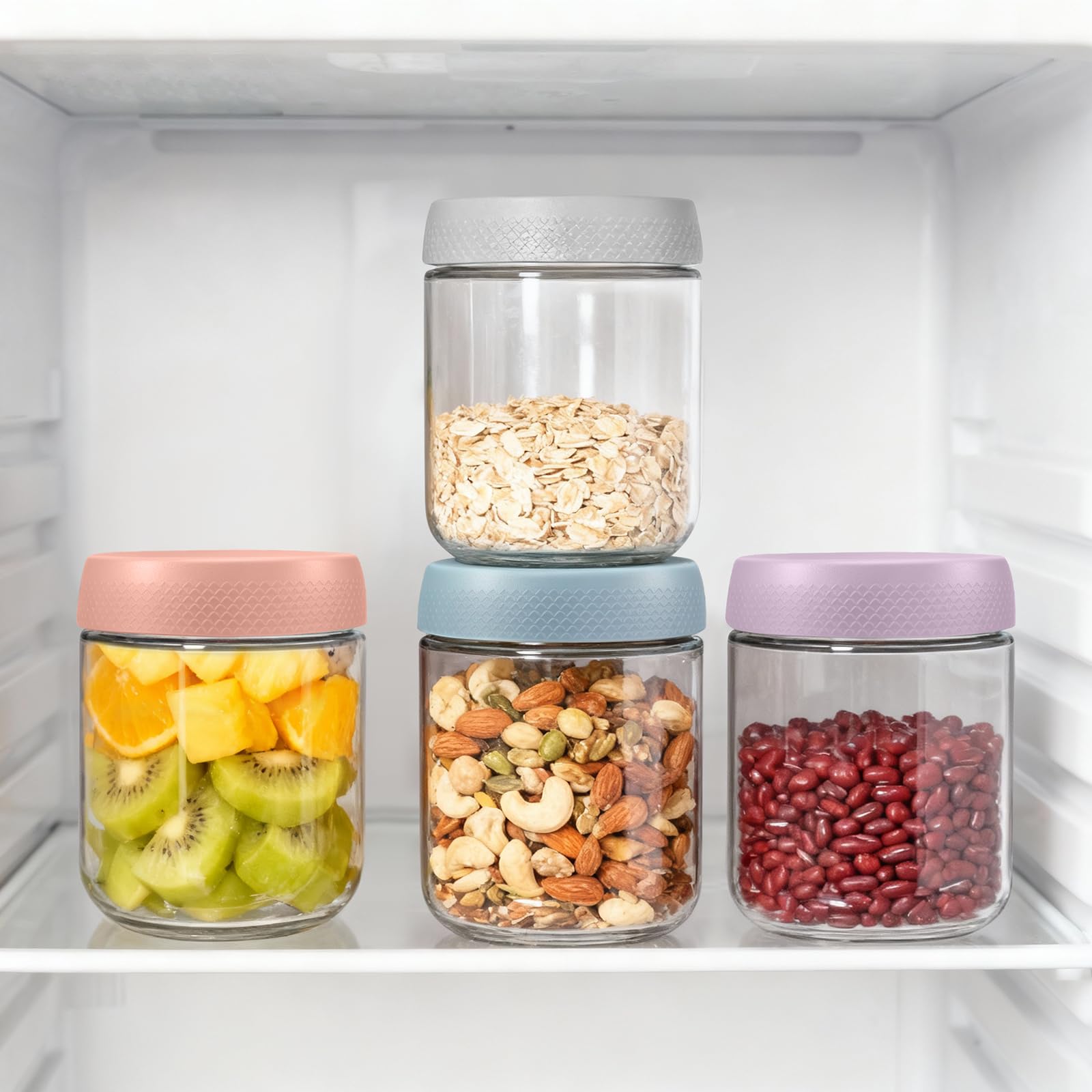 Mozvvco 4 stuks Meal Prep potten 500 ml Overnight havermout potten met deksel, inmaakpotten met schroefdeksel, maaltijdbereiding voor jam, salade, milkshake, havermout