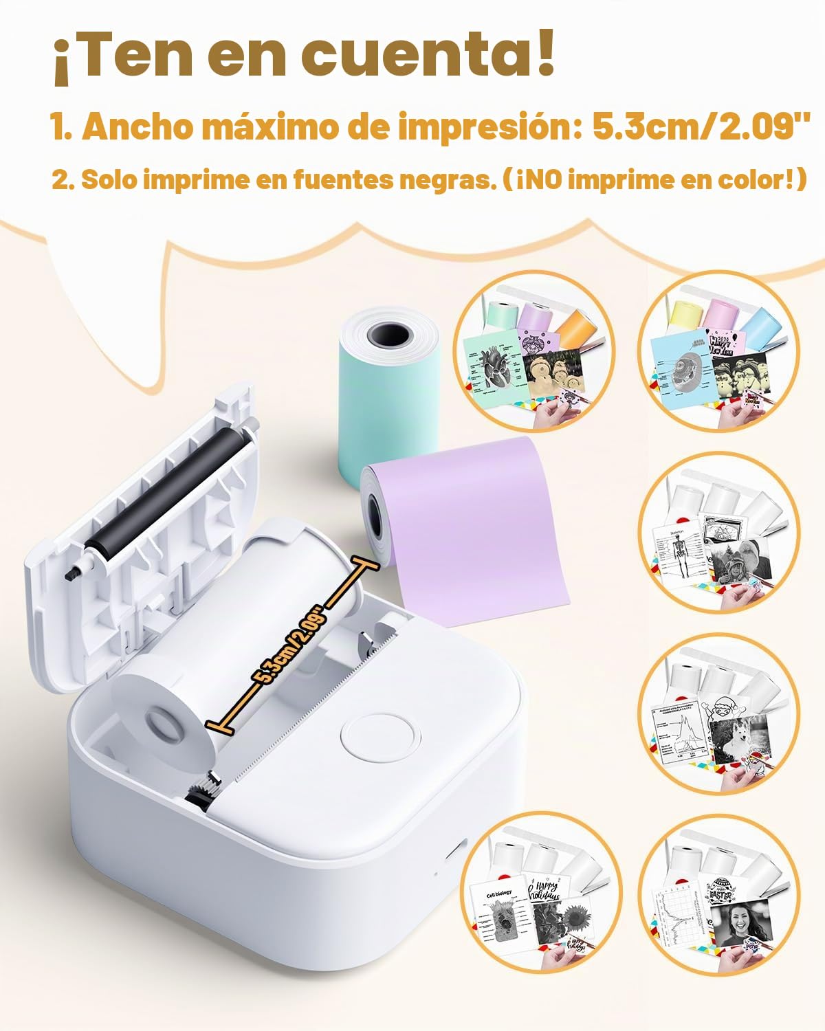 Phomemo Impresora Termica, T02 Impresora Fotos Movil, Impresora Portátil para iOS y Android, Mini Impresora para Movil sin Tinta,Mini Printer 203dpi Blanco y Negro,Impresora Bluetooth para niños