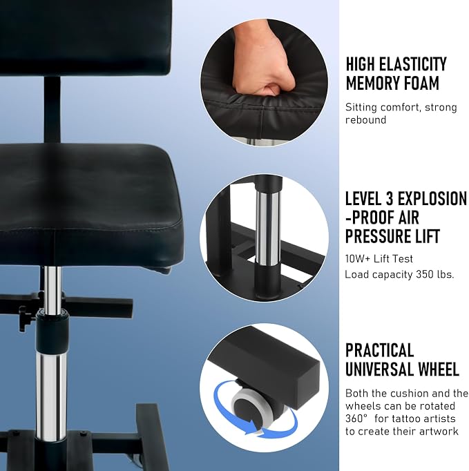 Silla hidráulica para tatuajes con respaldo ajustable y base estable miniatura 6