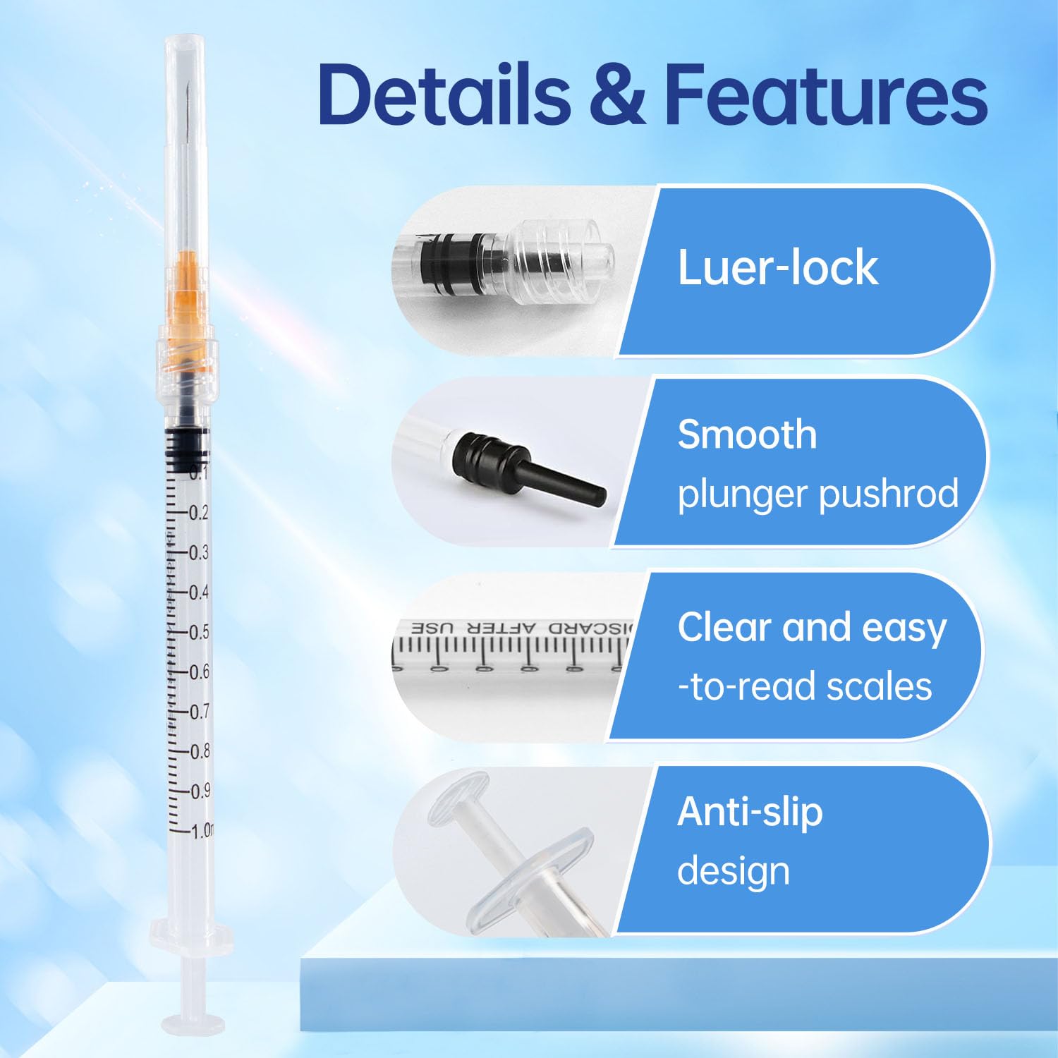 ZWCP 1ml Syringes with Needles 25G 1 Inch, Sterile Individually Wrapped, 1cc Syringe Luer Lock Tip, 30-Pack Scientific Lab Use — Amazon image 4