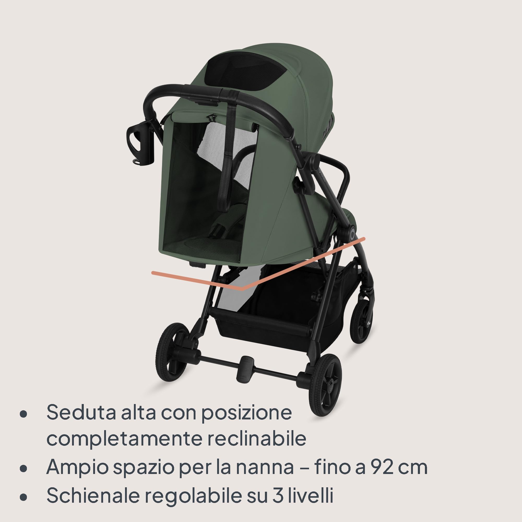 Lionelo TANSI Passeggino Leggero Compatto fino a 22 kg Pieghevole con Chiusura Automatica a una Mano, Ruote GravelTech Ammortizzate, Schienale Reclinabile, Cappottina Ventilata, Dri Seat Traspirante