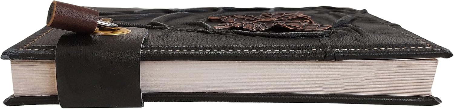 Fairy Butterfly Handmade Leather Journal with Lock 100% Genuine Leather Diary Acid-Free Chamois Paper 384 Pages, 9 x 6.7 inches Antique Padlock Journal for Writing Diary With Lock