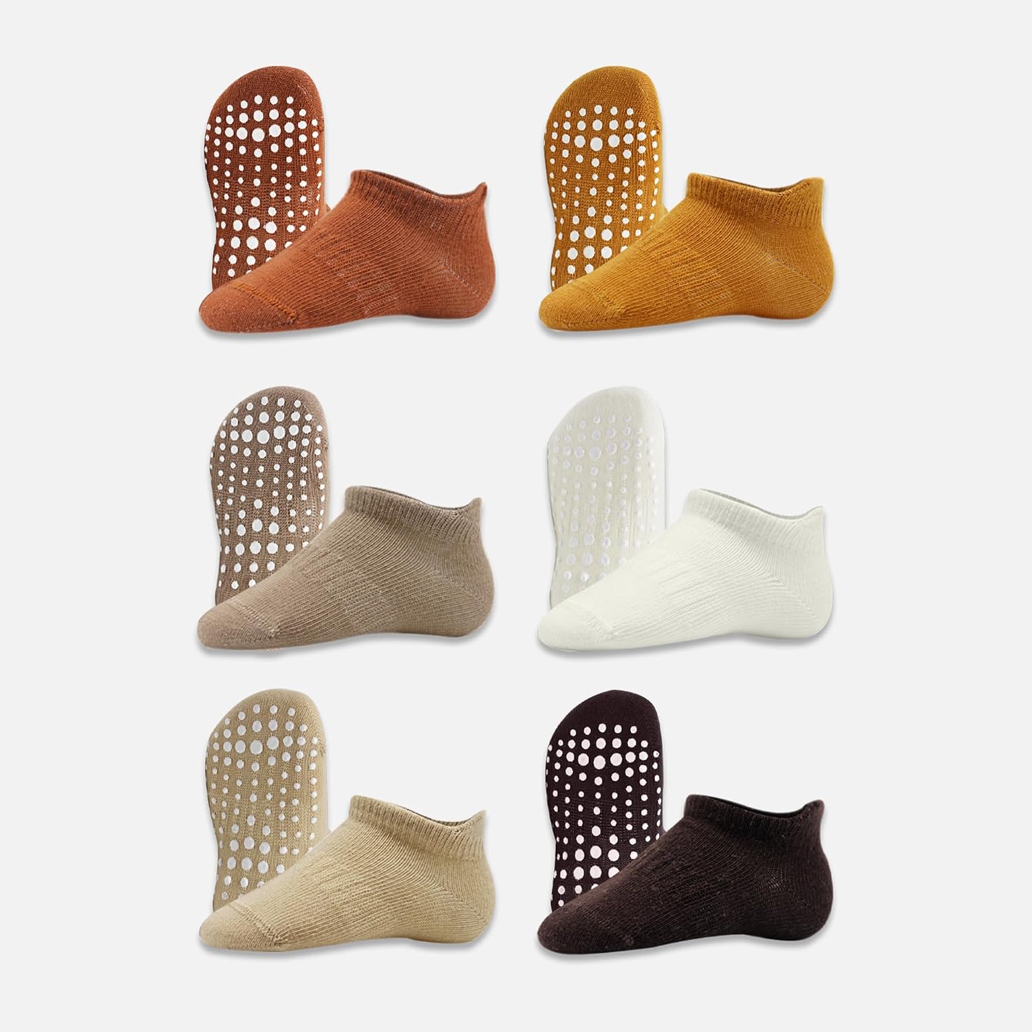 Bistyle Baby Non Slip Grip Ankle Socks - 6 Pairs | Non Skid Soles Infants Toddlers Socks Seamless Cotton