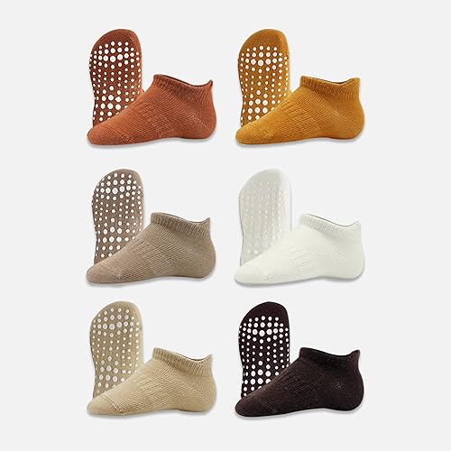 Miniatura 5 de bistyle Calcetines tobilleros antideslizantes para bebés, 6 pares, suela antideslizante, calcetines de algodón sin costuras para niños y niñas
