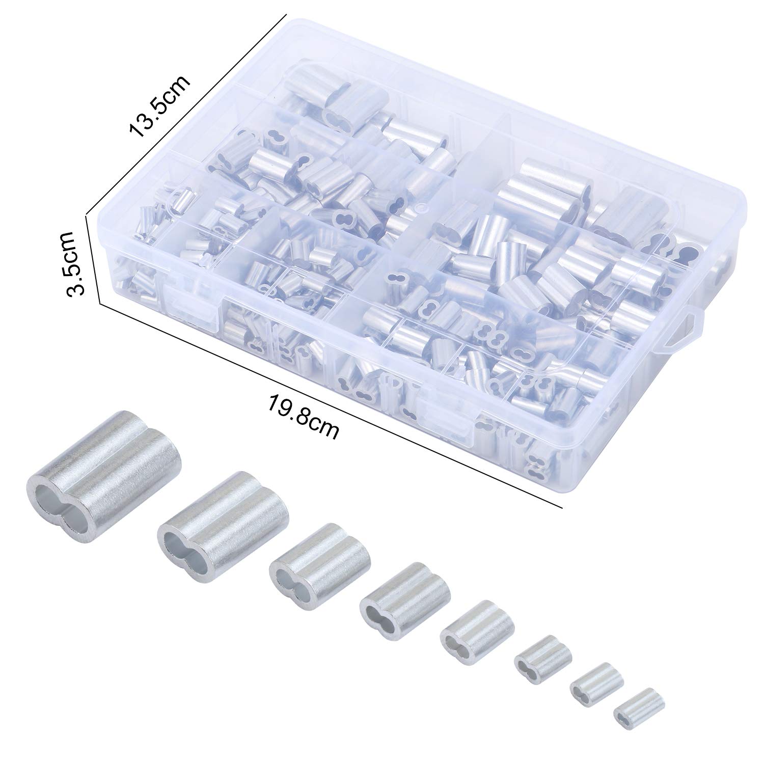 240PCS Kit Manchons Sertissage Aluminium + Cosses Acier Inox - Pour Câbles Métalliques, Laisses Chien