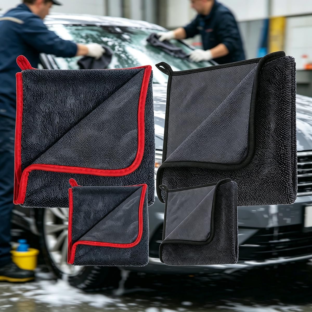 DoMii 4PCS Microfiber Towels for Cars, Cleaning Cloth Drying Car Detailing Kit, for Carwash,36x24,12x12,