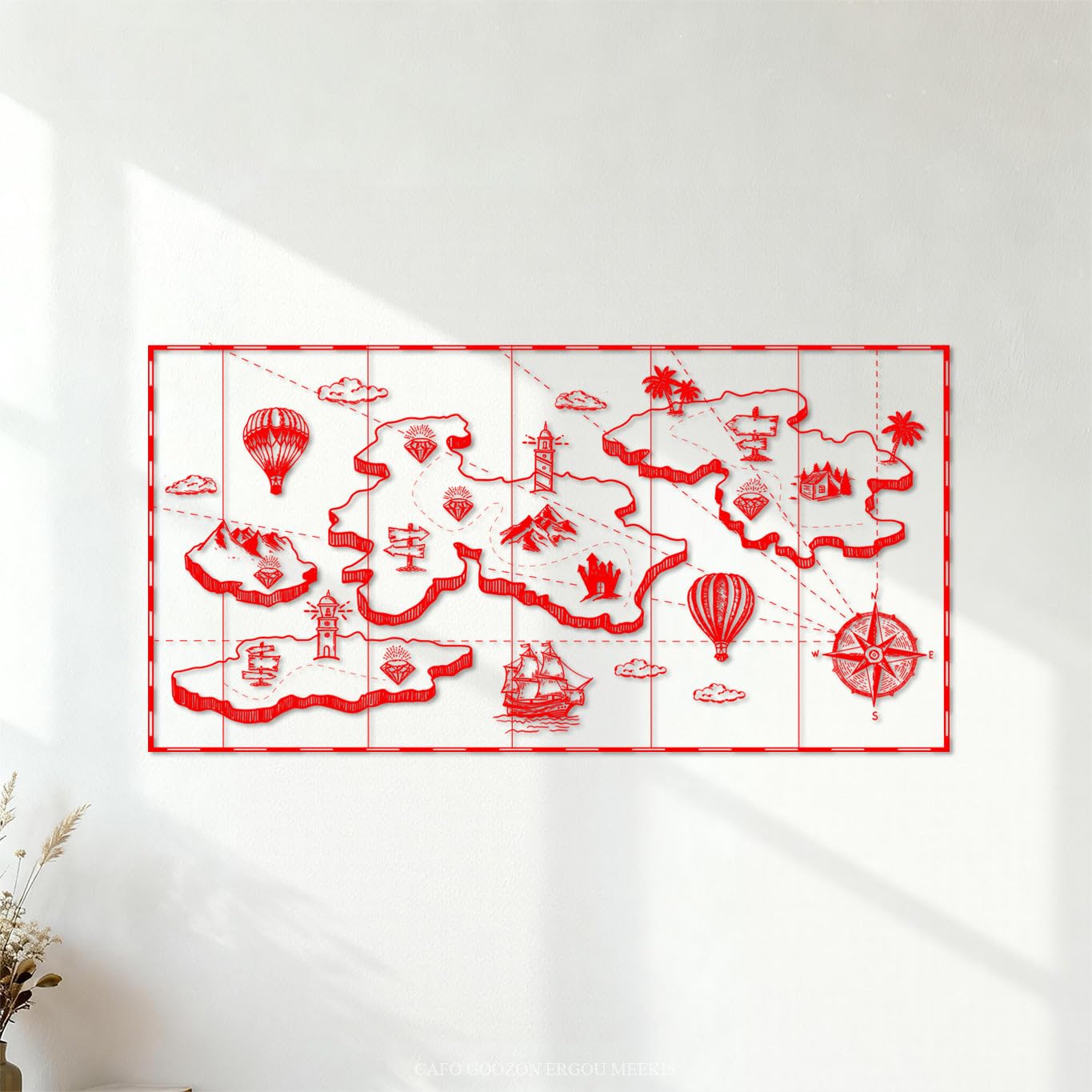 Wall Decals PVC Pirate Treasure map on Hand Drawn s 34x66.7cm Art Mural Painting Red — image 1