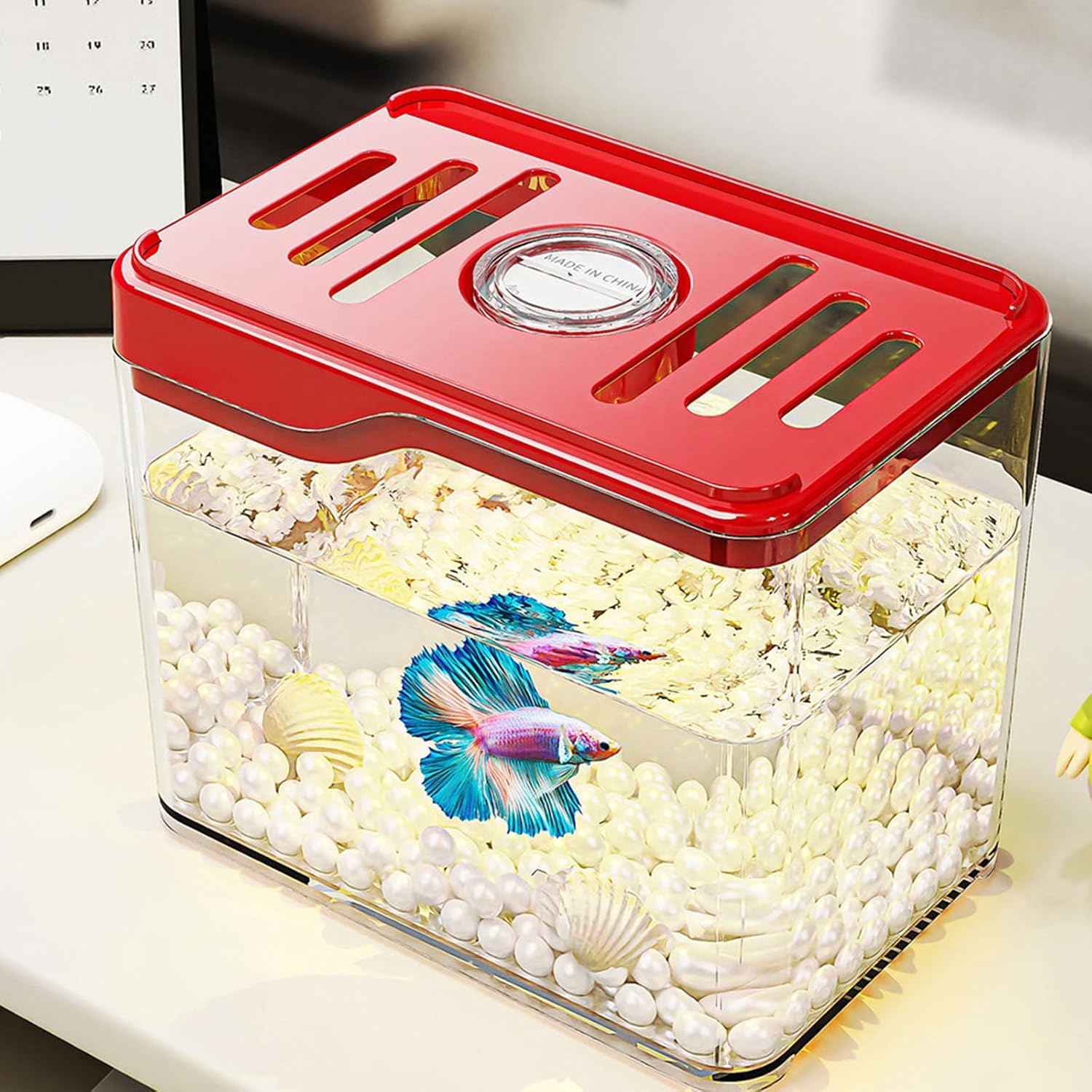 2 Square Drop-Resistant Desktop Fish Colorful LED Illuminated Clear Aquarium Bowl for Family Friend Fish Tanks